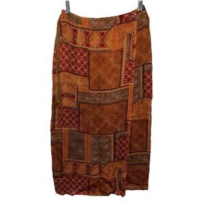 Petite Sophisticate 6 Boho Patchwork Midi Skirt Rust Brown 90s Lined NWT VTG
